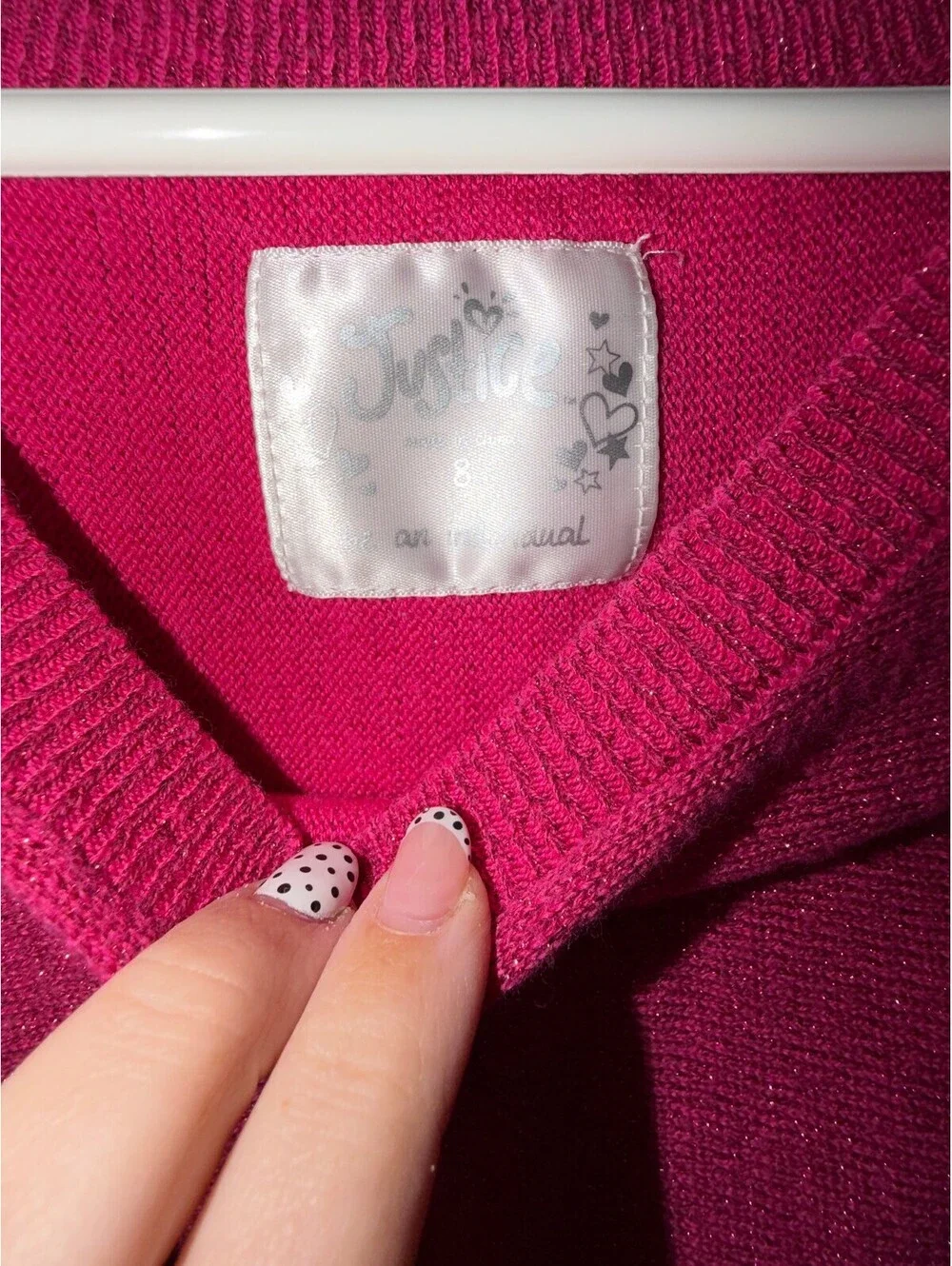 Girls Size 8 Pink Knit Top by Justice | Metallic Pink Sparkle | Batwing Sleeves